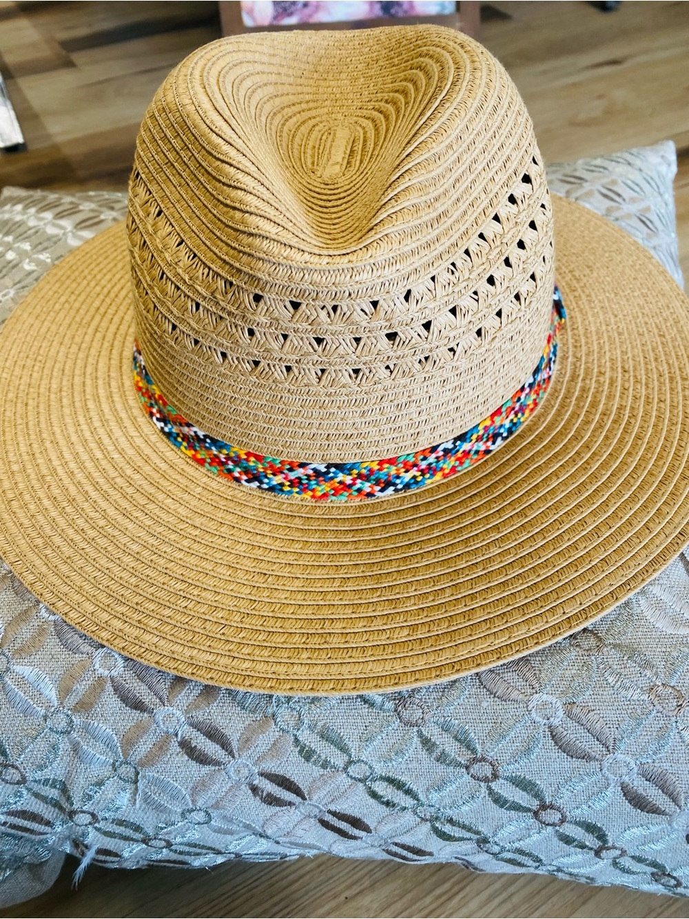 Wide Brim Straw Eddie Bauer  with Multicolor Braided Band